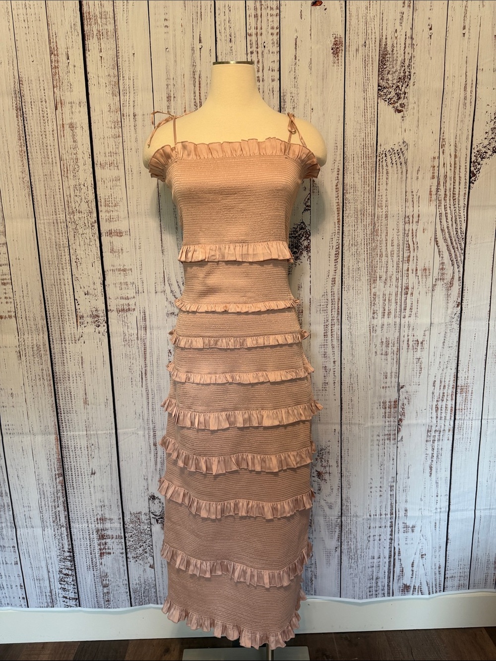 V. Chapman Blush Pink Ruffle Maxi Dress